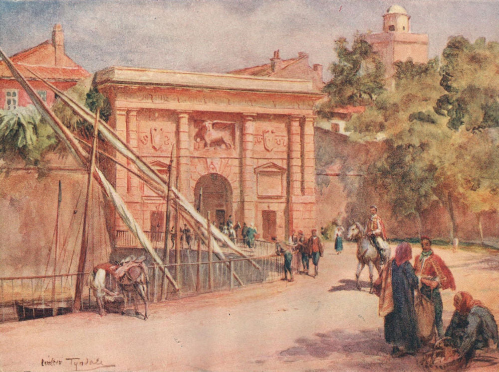 Kopnena vrata/Landward Gate, Zadar, Croatia, by Walter Tyndale 1925 old print